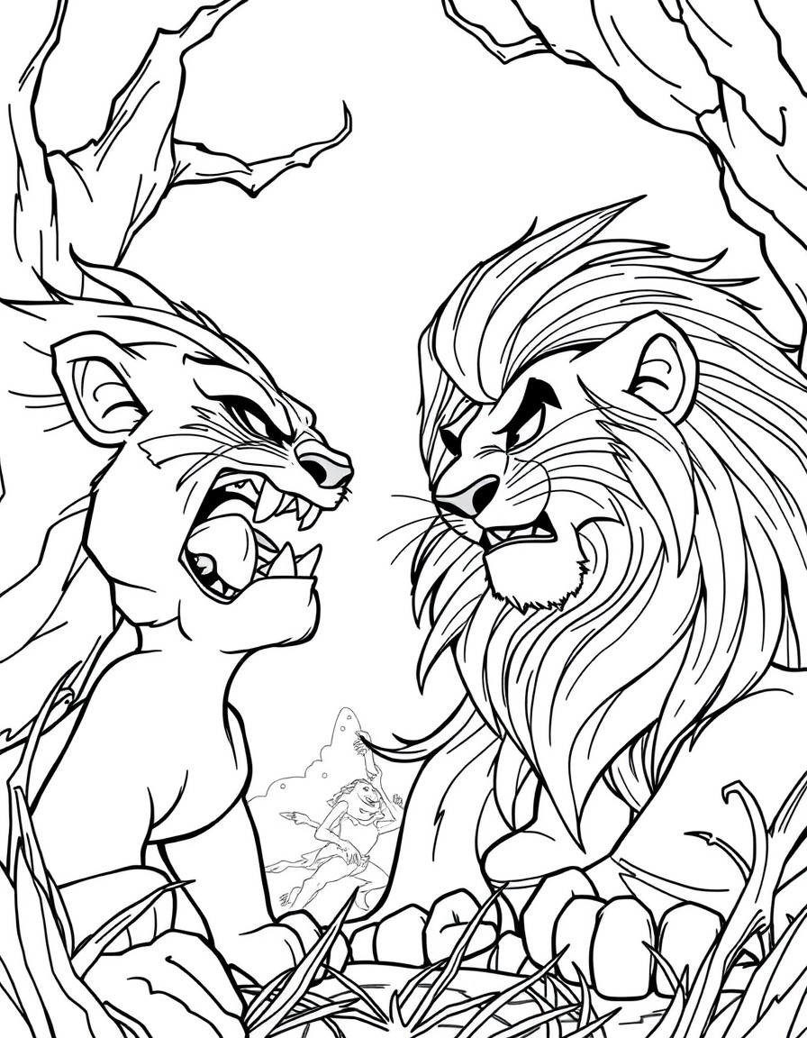 Scar from "Lion King", fighting with grown-up Simba