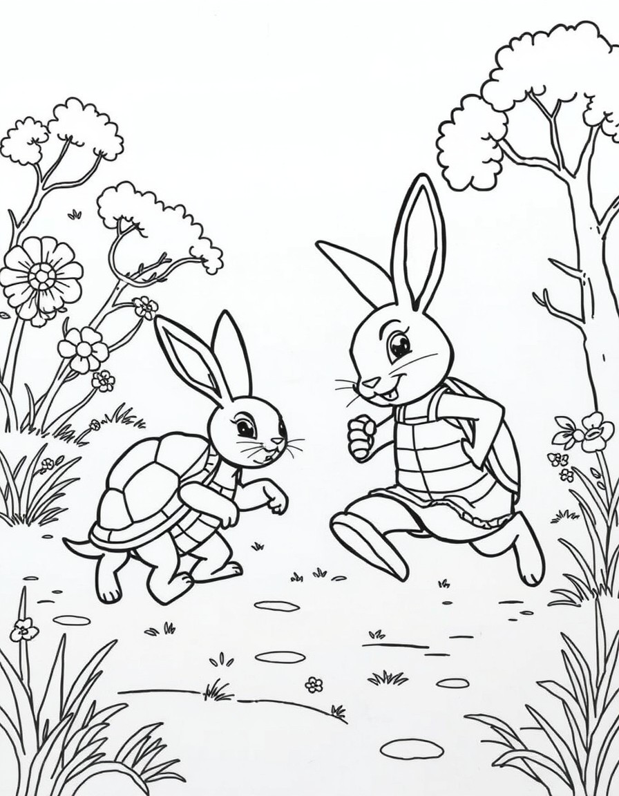 a set of pages that shows the full story of rabbit and turtle race
