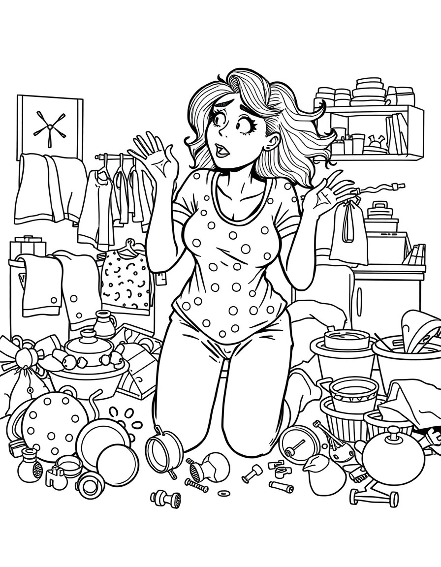 a mum on her knees who is about to explode as she is surrounded by mess including toys, laundry and dishes