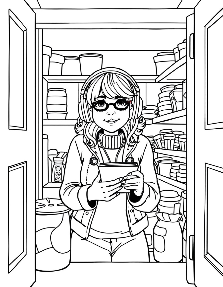 a mum hiding in a pantry with snacks and headphones