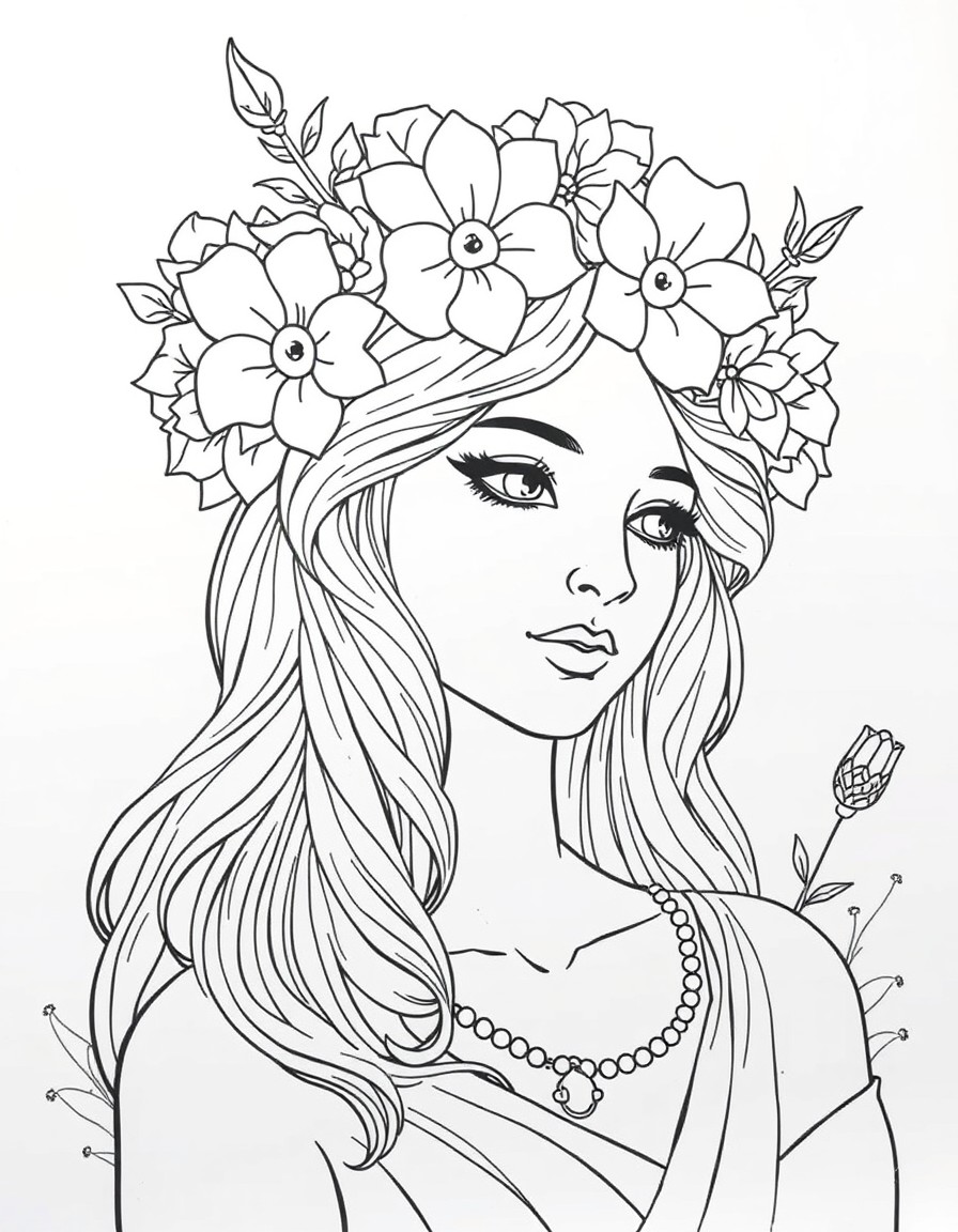 a beautiful nymph with a crown of flowers