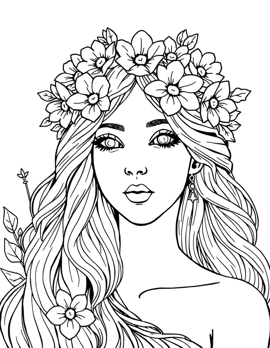 a beautiful nymph with a crown of flowers