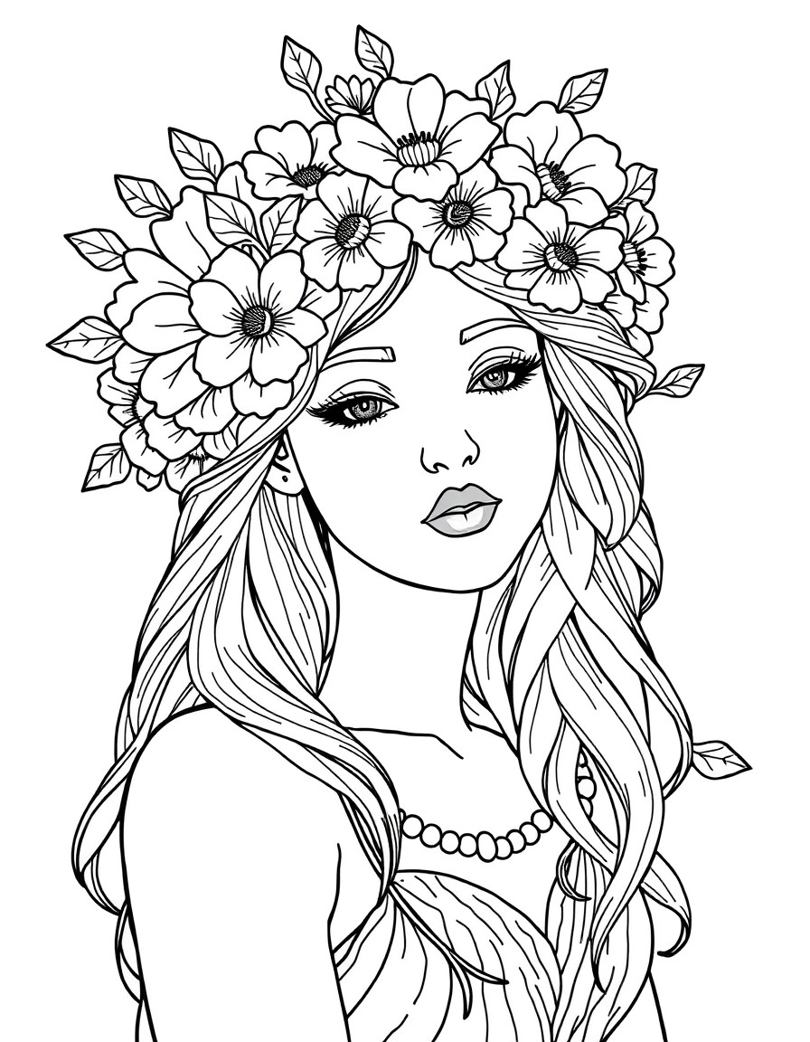 a beautiful nymph with a crown of flowers