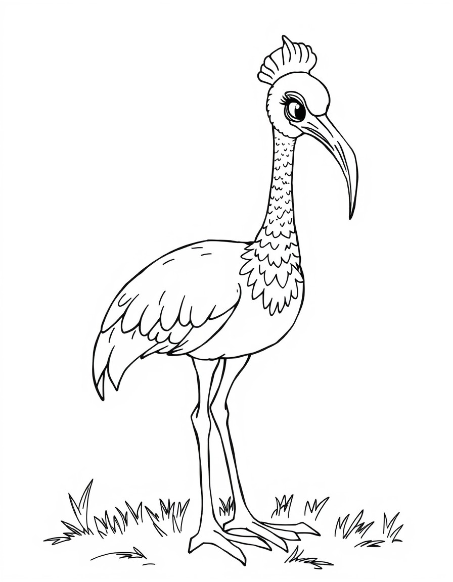 Cute Brolga colouring page inspired by the character Olga the Brolga