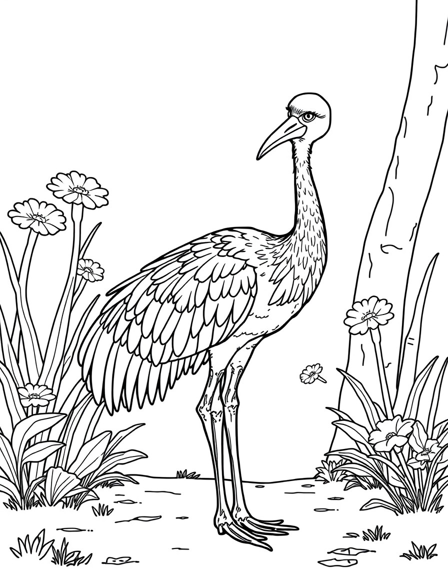 Cute Brolga colouring page inspired by the character Olga the Brolga