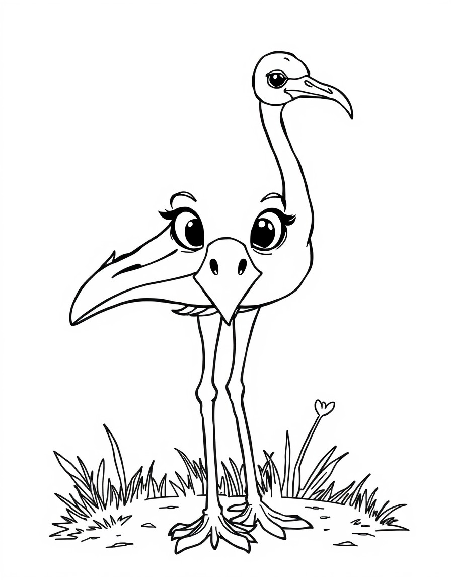 Cute Brolga colouring page inspired by the character Olga the Brolga