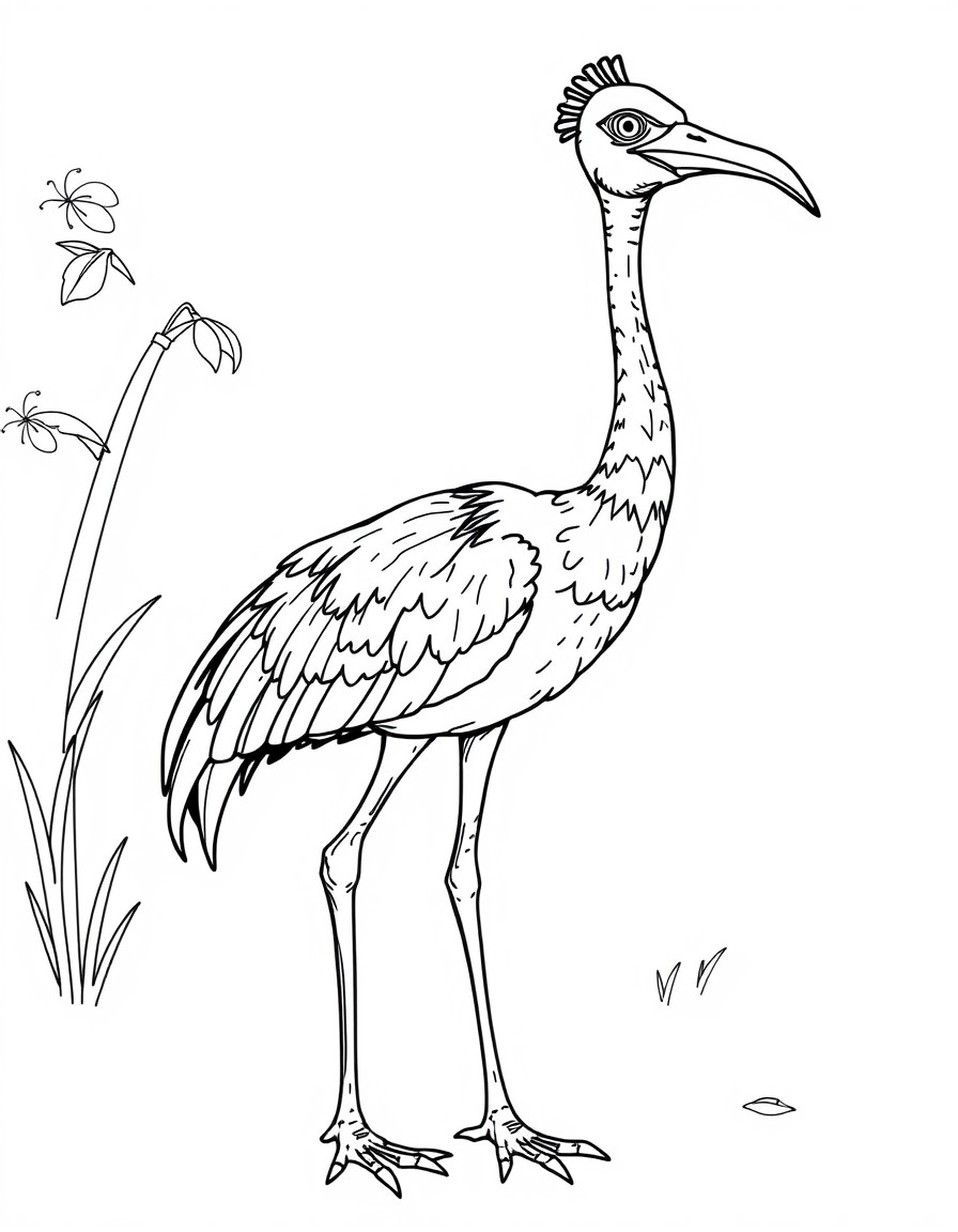 Cute Brolga colouring page inspired by the character Olga the Brolga