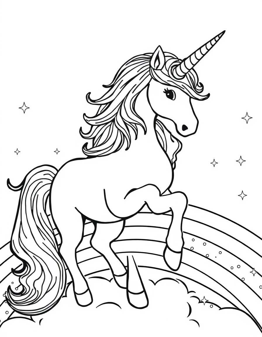 Unicorn on a rainbow with sparkling glitters