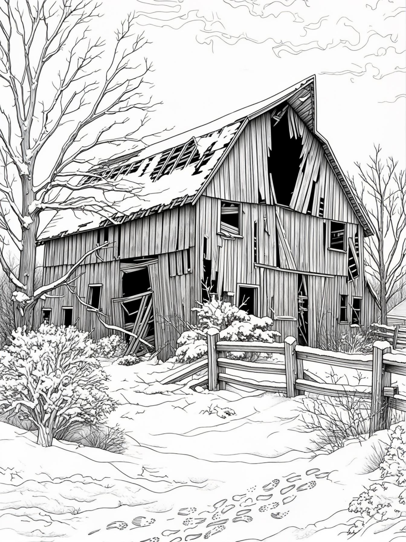 abandoned barn in the snow