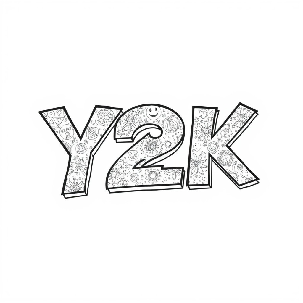 Retro Y2K-style typography with glitter effects and rebellious emojis.