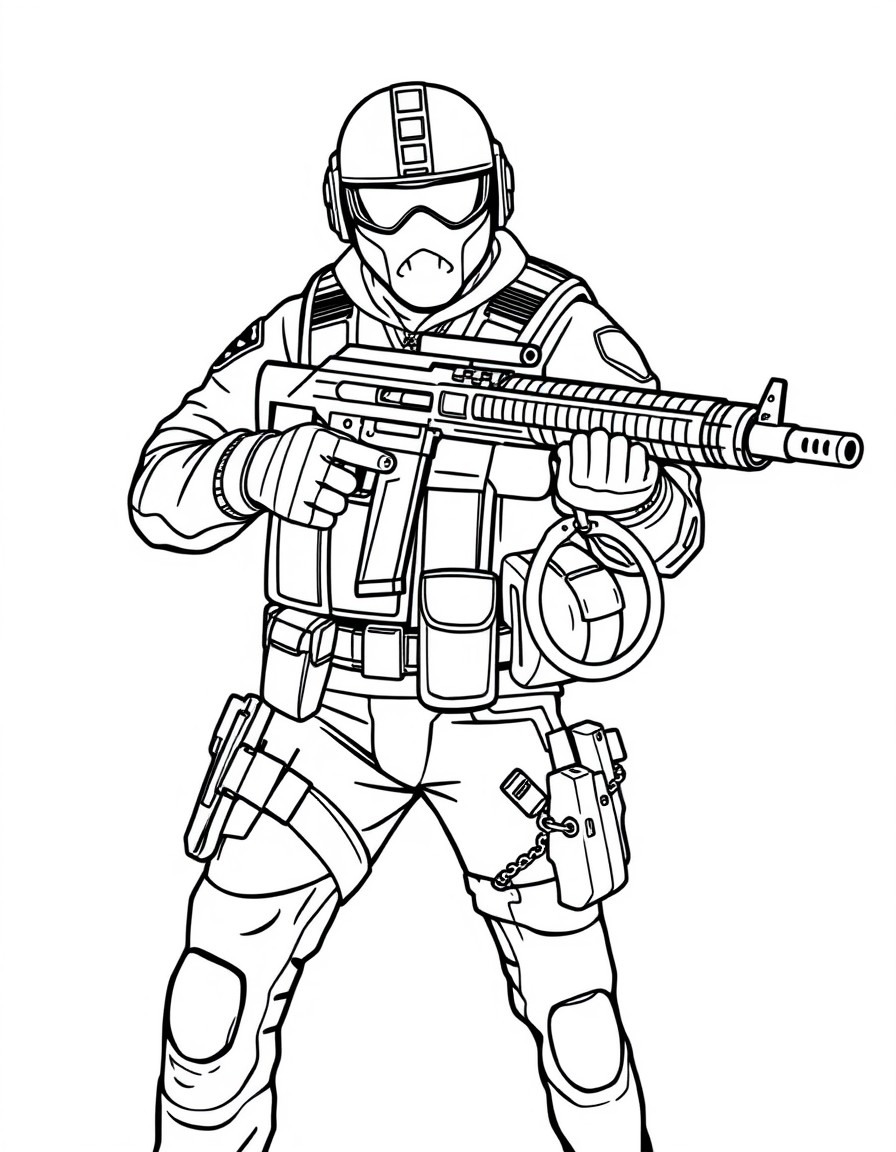 super cool, swat soilder with a submachine gun and a taser and handcuffs