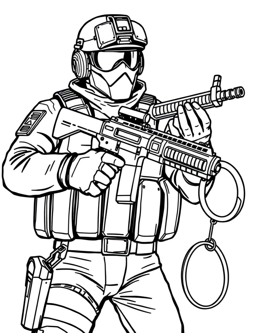 super cool, swat soilder with a submachine gun and a taser and handcuffs