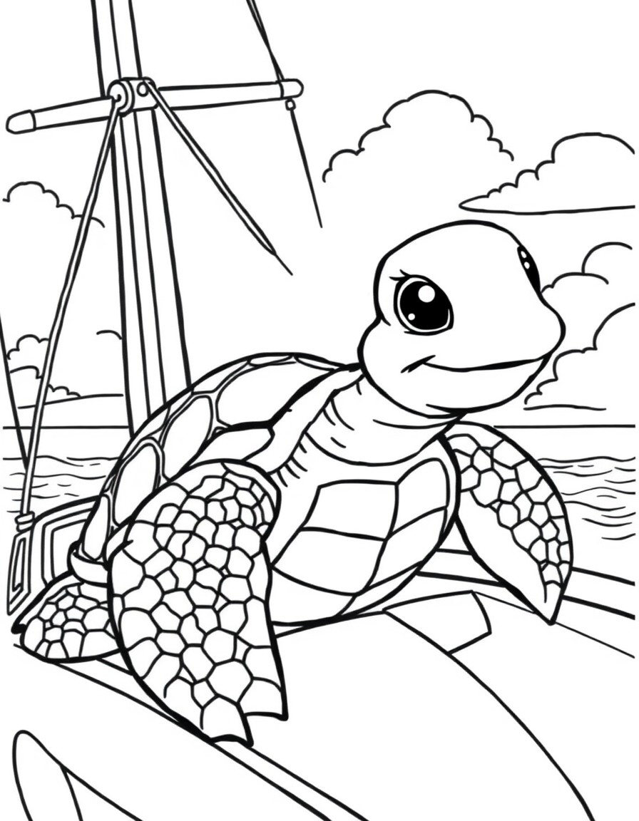 cute smiling turtle on the yacht