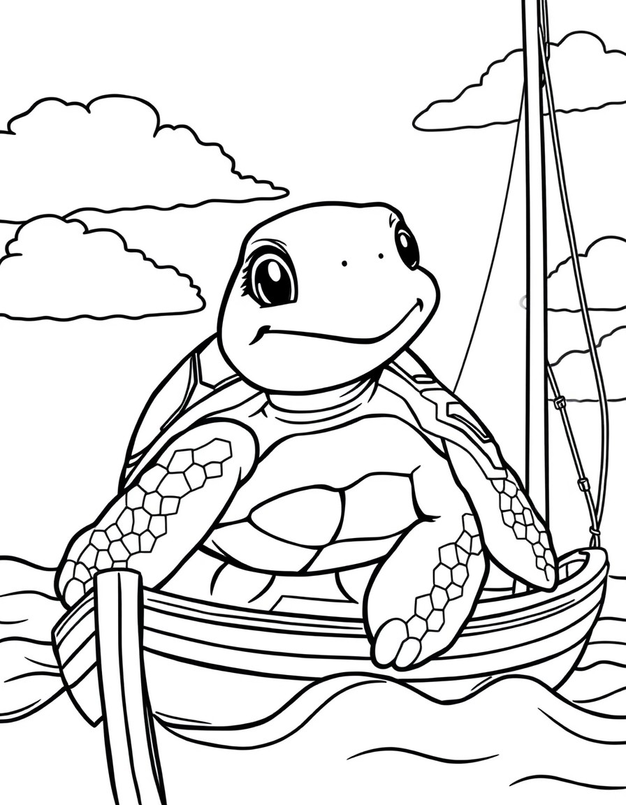 cute smiling turtle on the yacht