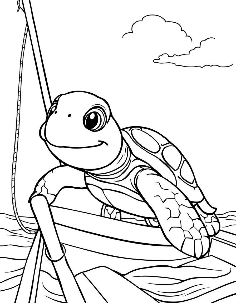 cute smiling turtle on the yacht