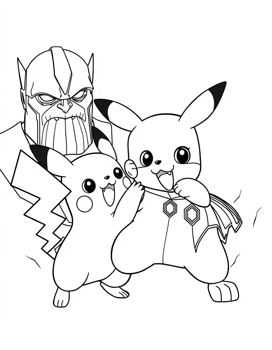 Pikachu and Chase from Paw Patrol fighting against Thanos