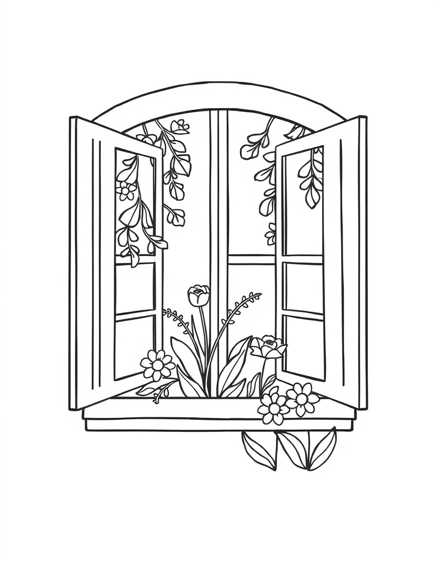 window with green and flowers