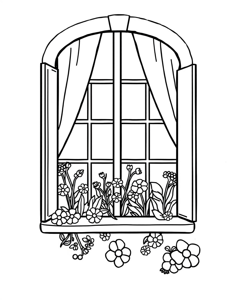 window with green and flowers