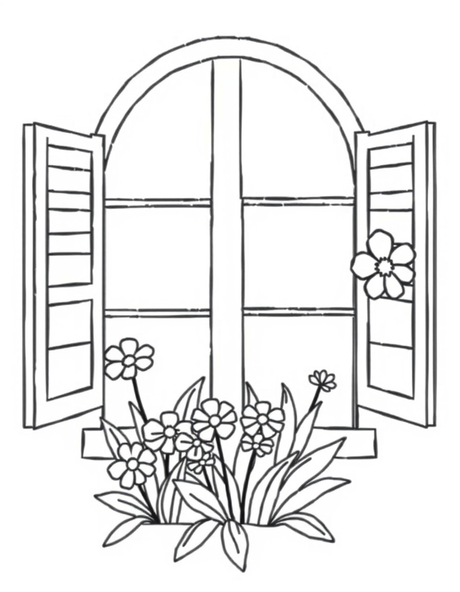 window with green and flowers