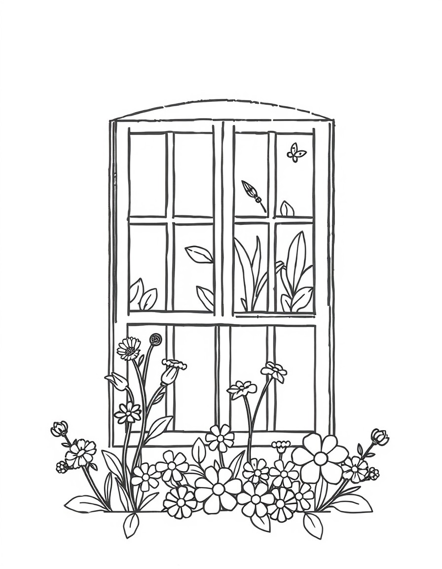 window with green and flowers