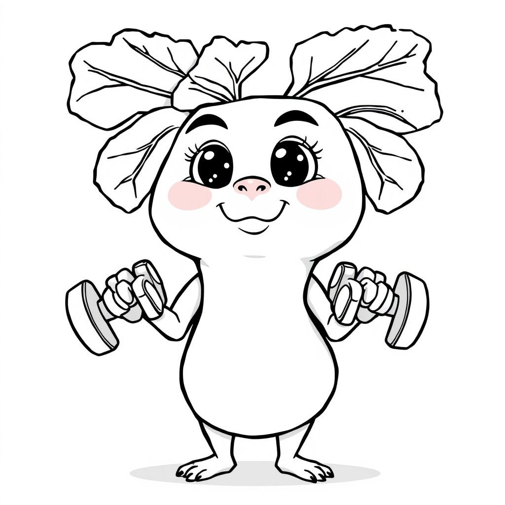 A rosy beet lifting tiny dumbbells with a determined face