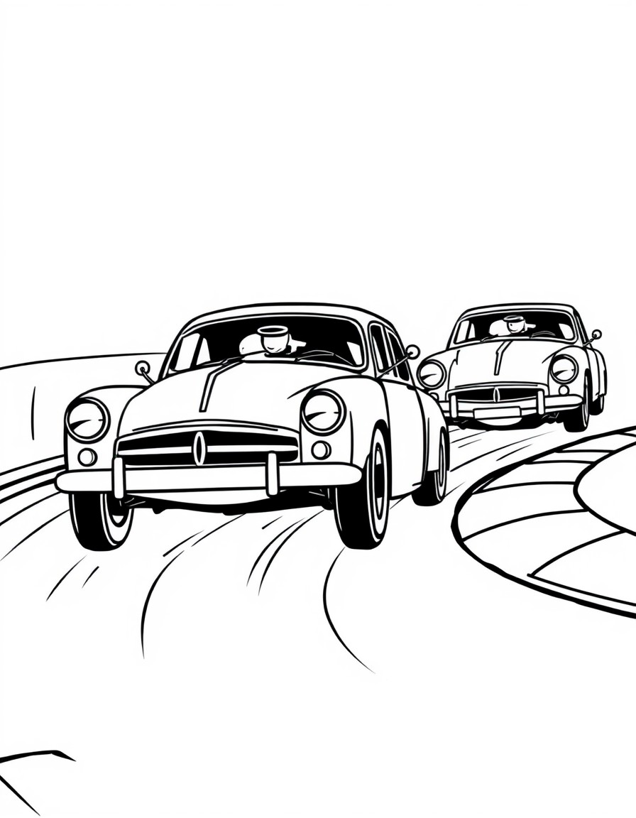 Old soviet cars racing on a track.