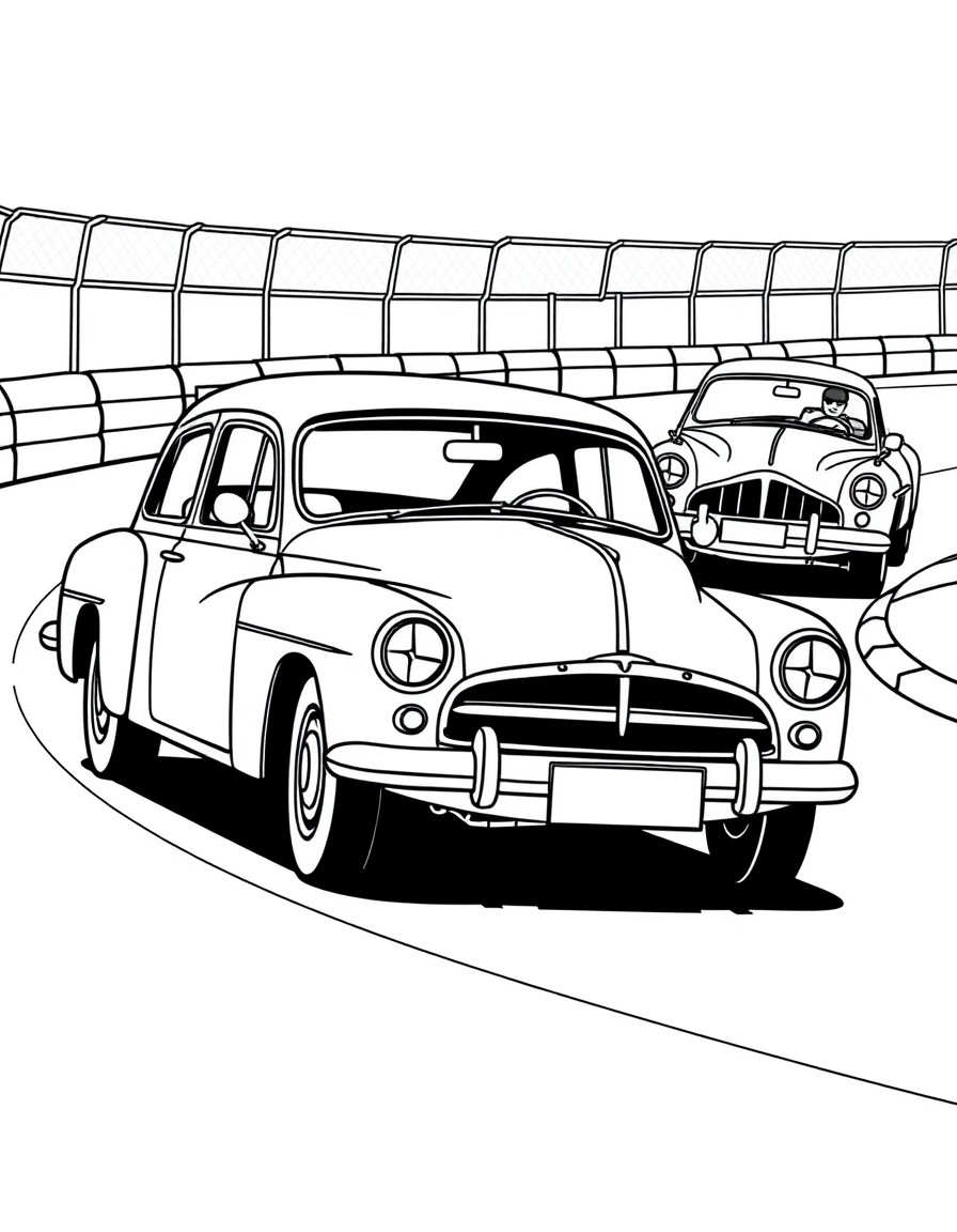 Old soviet cars racing on a track.