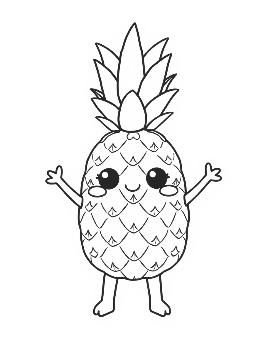 a cute pineapple, with arms eyes and legs, kawaii style