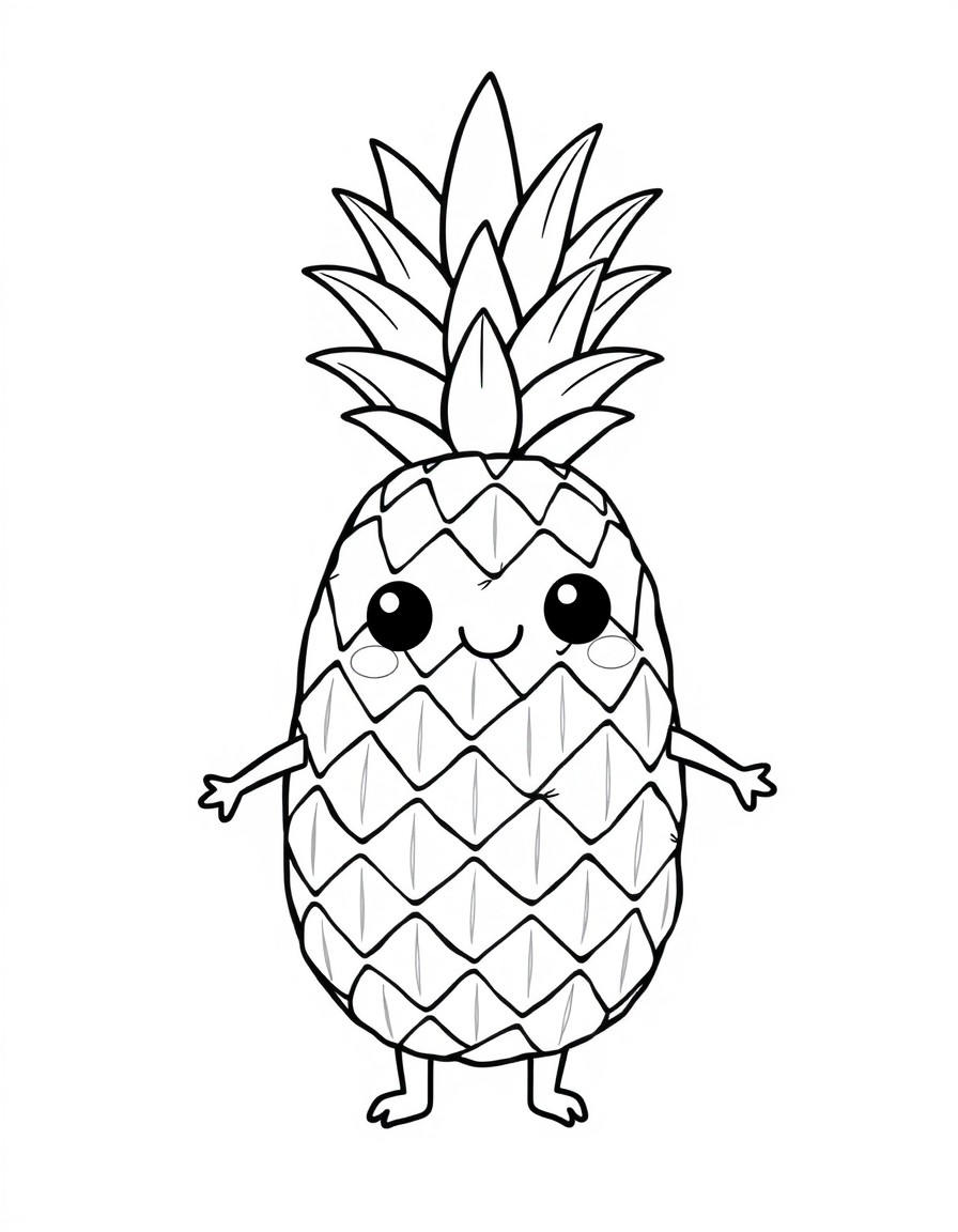 a cute pineapple, with arms eyes and legs, kawaii style