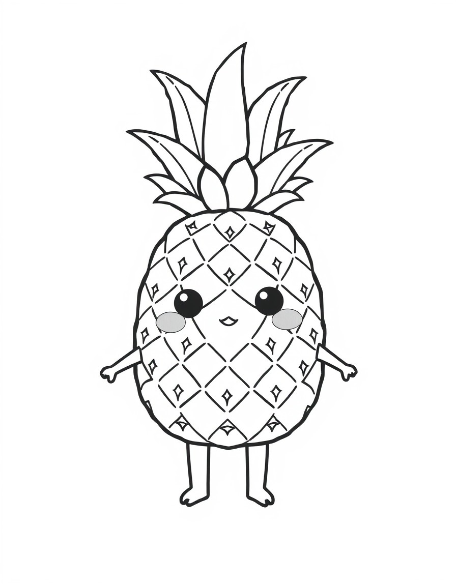 a cute pineapple, with arms eyes and legs, kawaii style