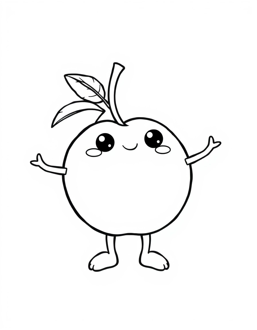 a cute peach, with thin arms, eyes and legs kawaii style