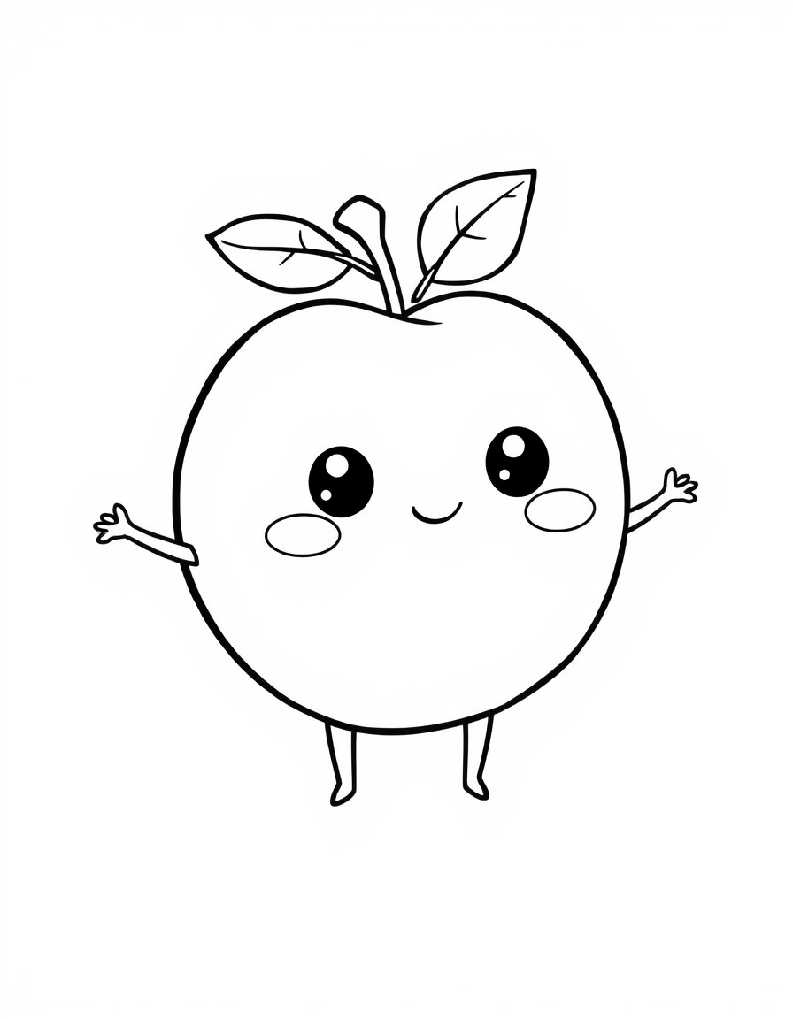 a cute peach, with thin arms, eyes and legs kawaii style