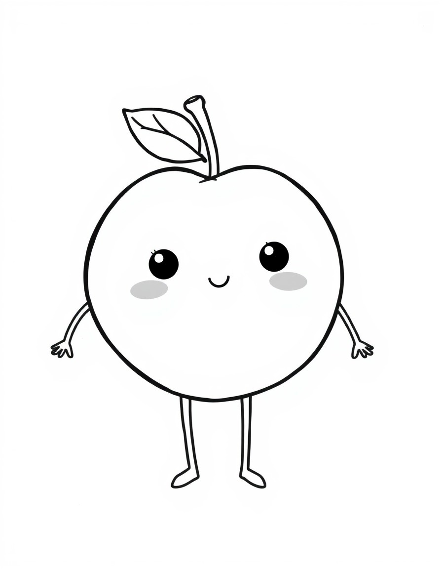 a cute peach, with thin arms, eyes and legs kawaii style