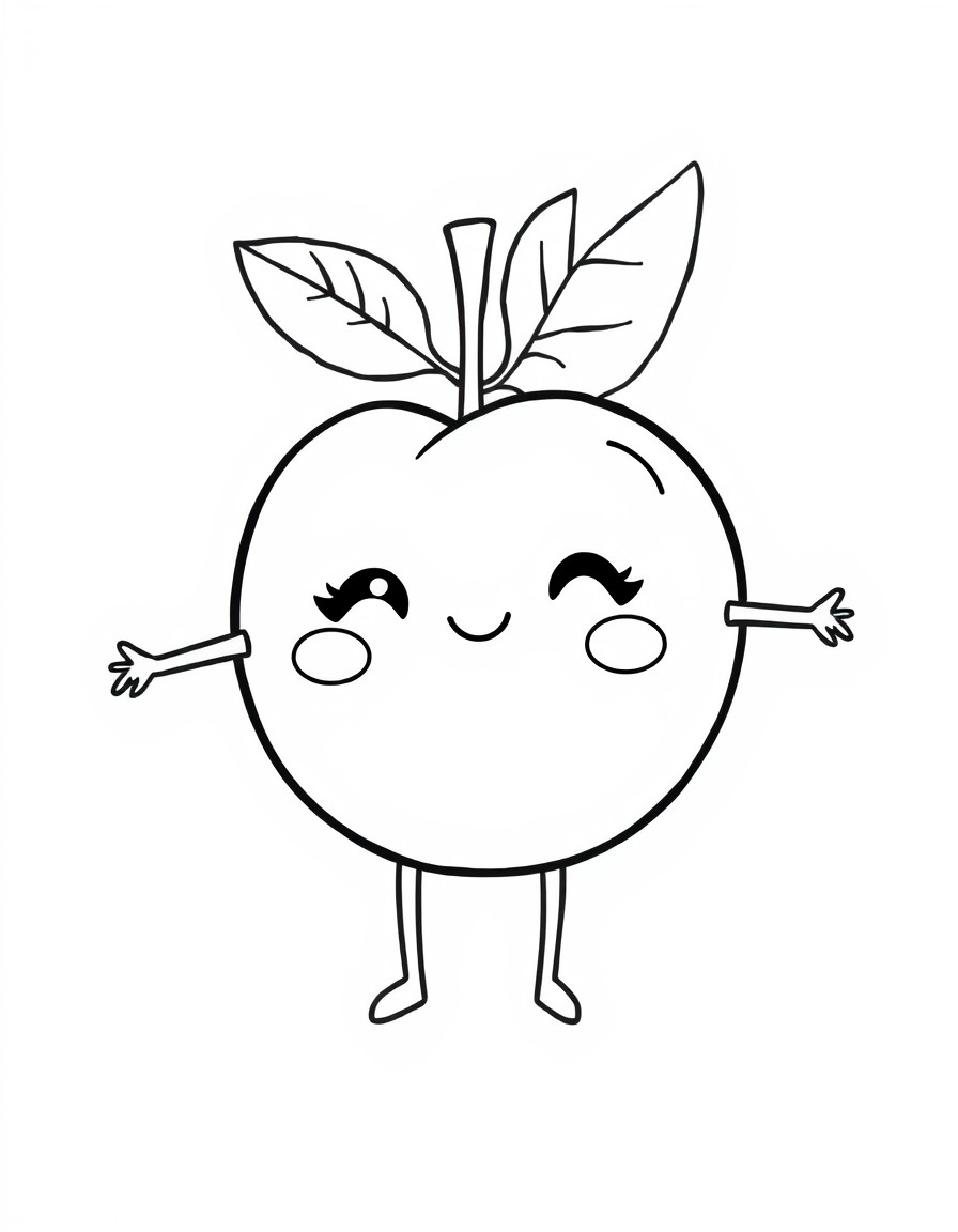 a cute peach, with thin arms, eyes and legs kawaii style