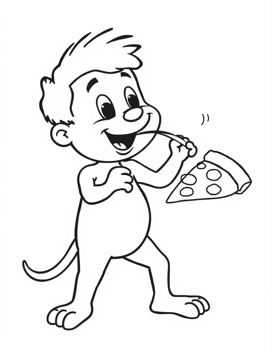 lucky eating pizza