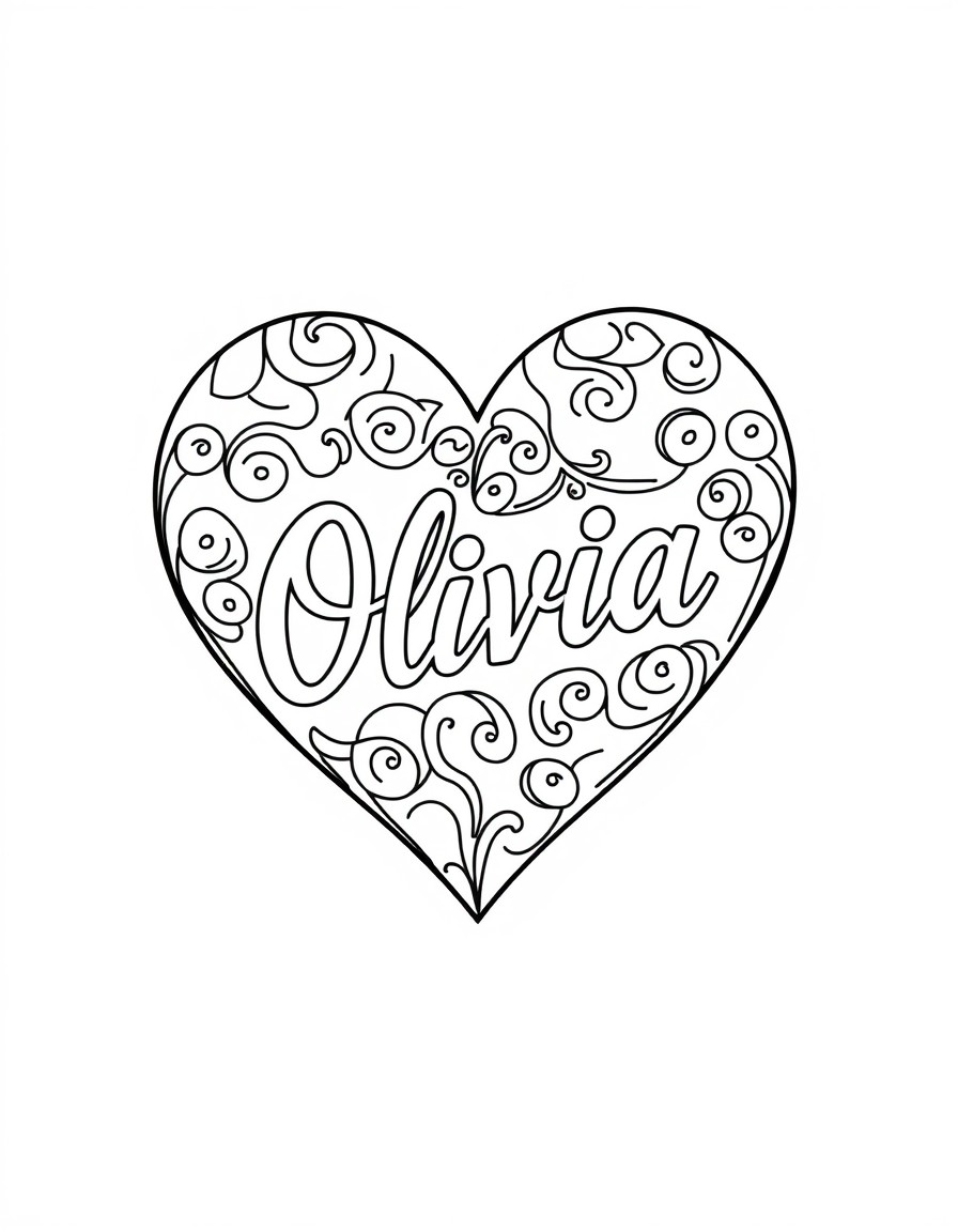 Vector heart with Olivia writing in fancy calligraphy