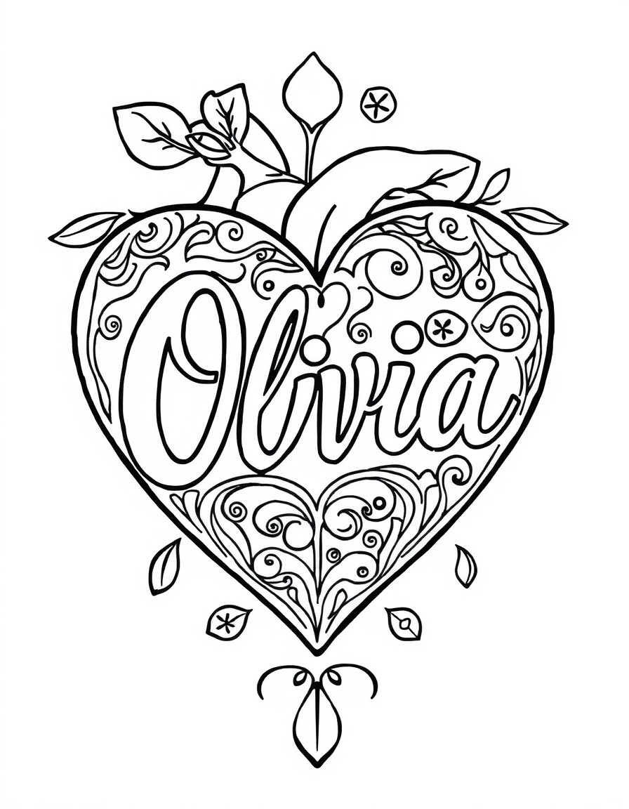 Vector heart with Olivia writing in fancy calligraphy