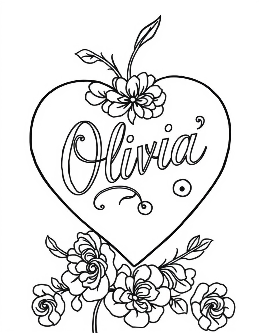 Vector heart with Olivia writing in fancy calligraphy