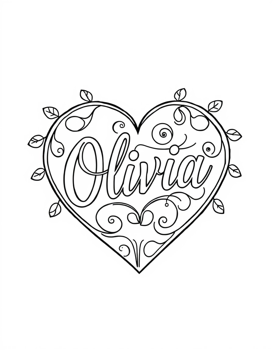 Vector heart with Olivia writing in fancy calligraphy