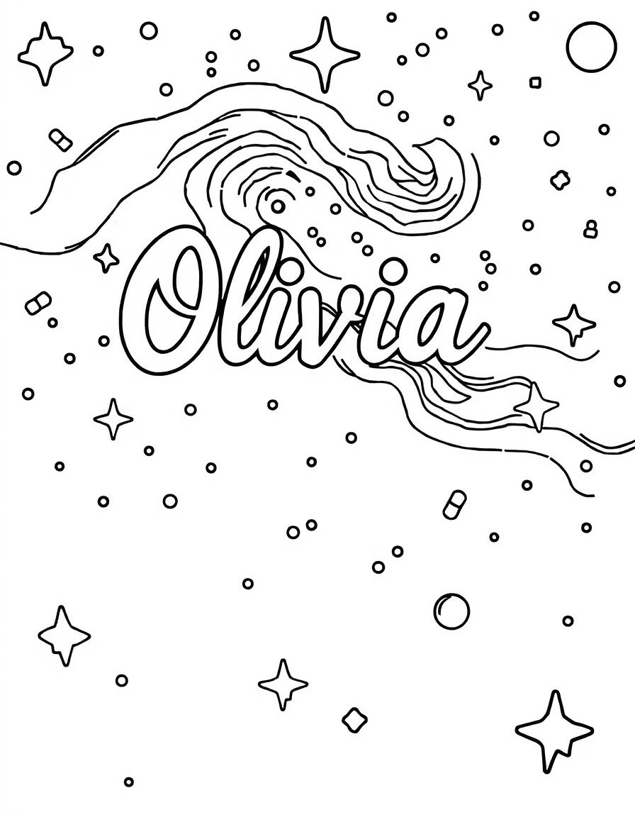 Galaxy with Olivia written in cursive