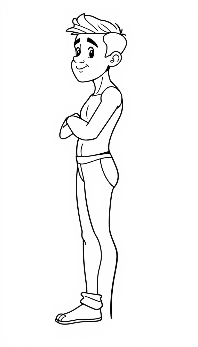 A cartoon illustration of a South Asian man, likely in his 20s or 30s. He is positioned slightly off-center to the left of the image.  The man is depicted from the mid-thigh up, with a full-body view.