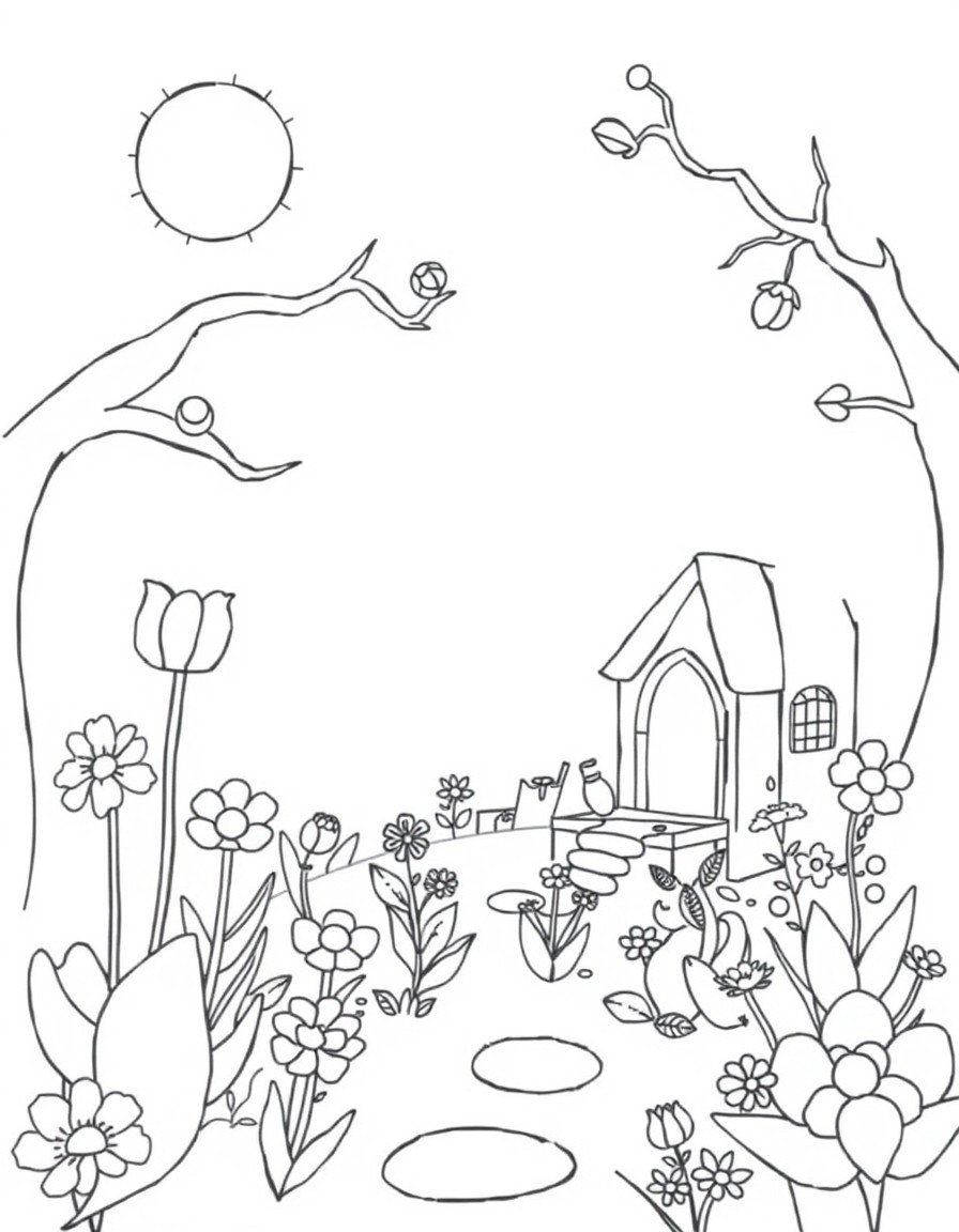 Painting a secret garden requires different flowers, houses and characters