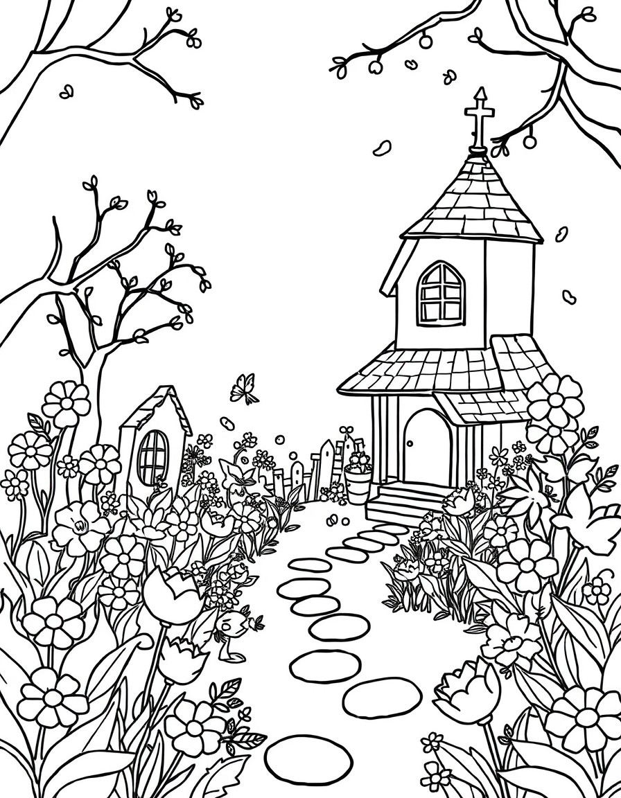 Painting a secret garden requires different flowers, houses and characters