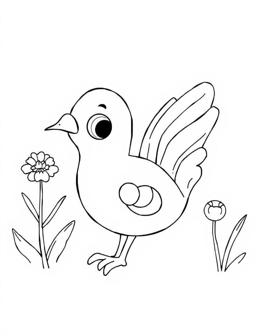 black and white outline, ready for coloring, coloring page with white background and black lines of: , simple black outlines, large clear spaces perfect for kids coloring