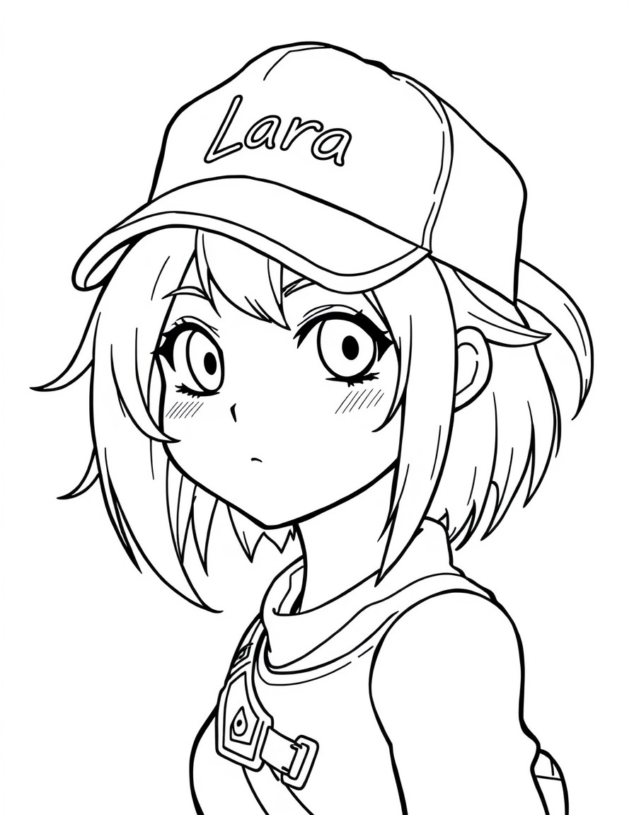 Kuromi with a cap on, with the name Lara written on it