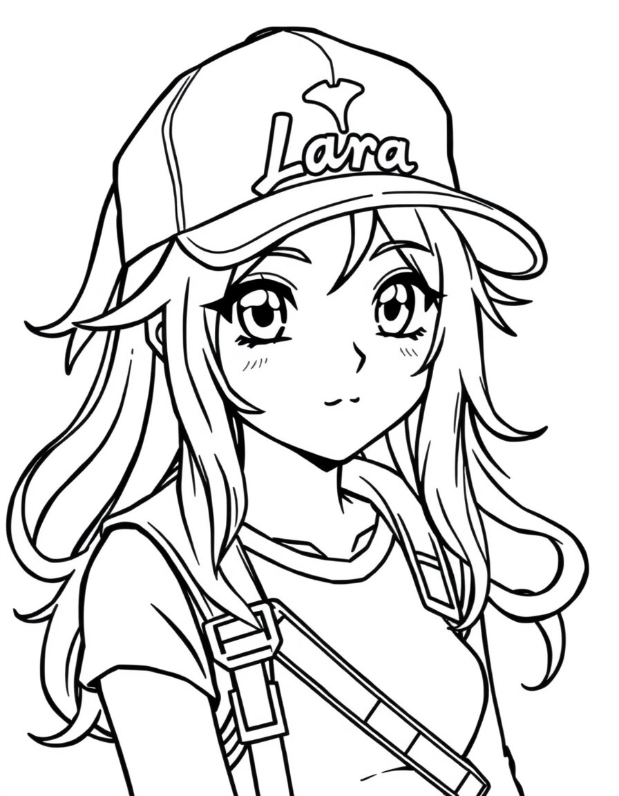 Kuromi with a cap on, with the name Lara written on it