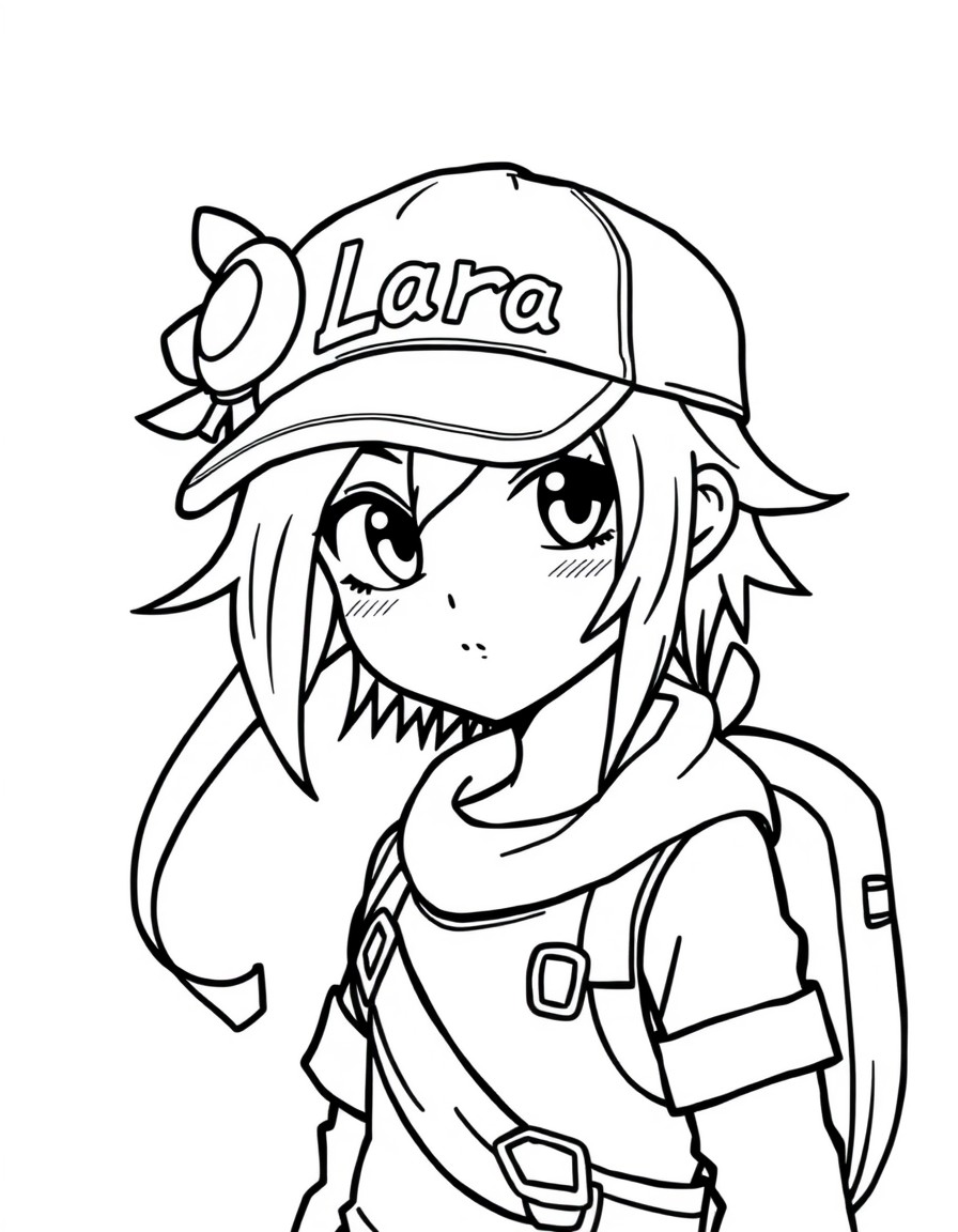 Kuromi with a cap on, with the name Lara written on it