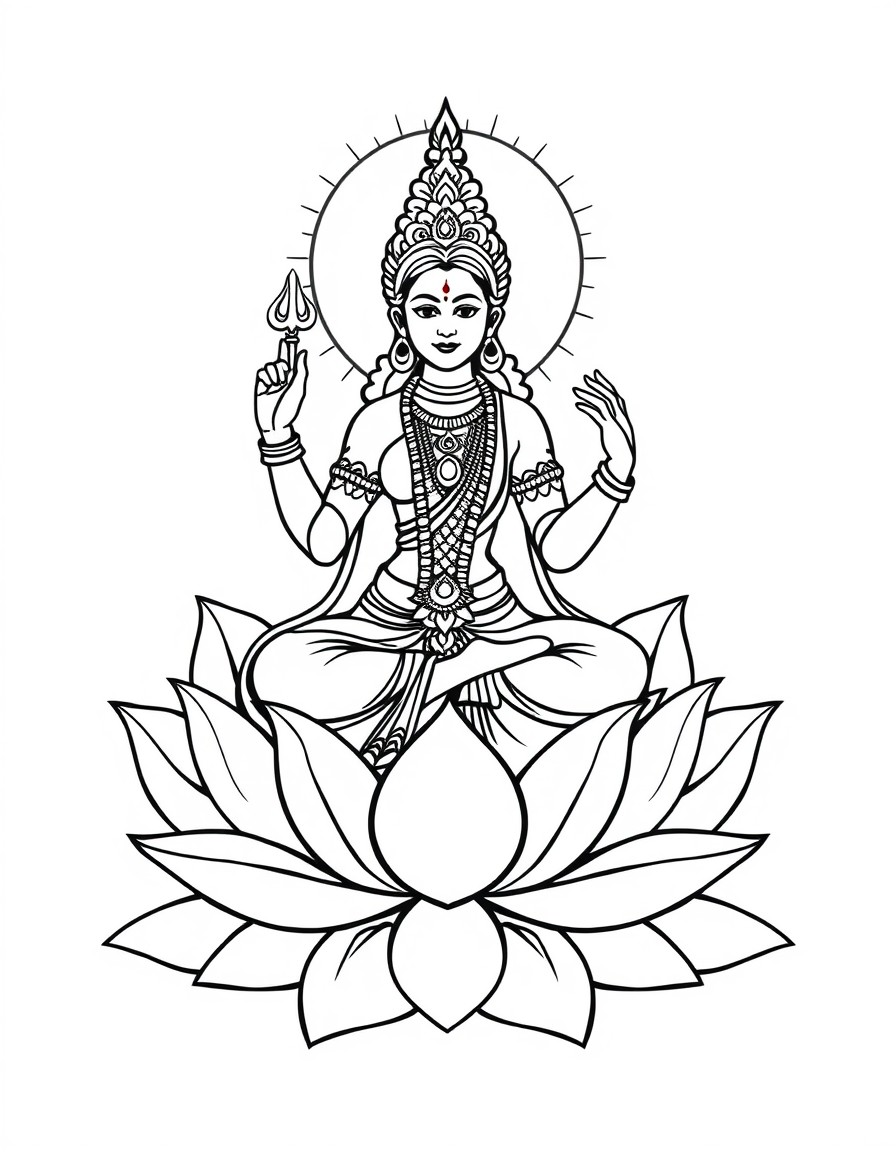 Goddess Saraswati sitting on a lotus  In Hinduism, Goddess Laxmi is often depicted sitting on a lotus flower, which symbolizes spiritual growth, beauty, and purity. The lotus is also a representation