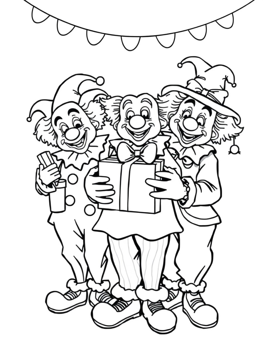 Clowns bringing gifts