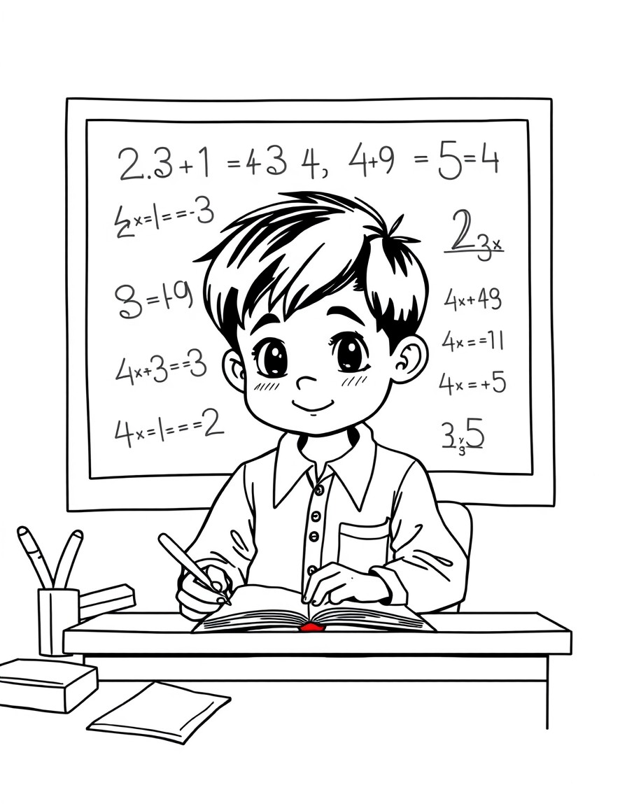 Small boy at the math class